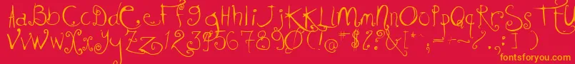 Fonte KISSMKMK – fontes laranjas em um fundo vermelho