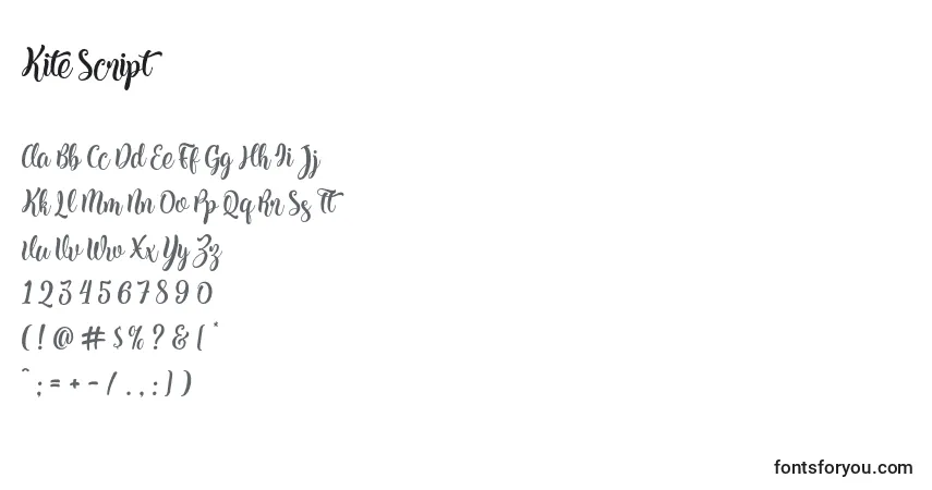 Schriftart Kite Script – Alphabet, Zahlen, spezielle Symbole
