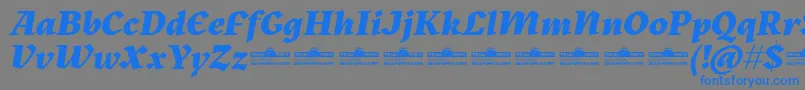 Czcionka Kitsch Extrabold Italic trial – niebieskie czcionki na szarym tle