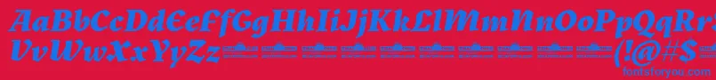 Weitere Informationen zur Kitsch Extrabold Italic trial-Schriftart Kitsch Extrabold Italic trial-Schriftart – Blaue Schriften auf rotem Hintergrund