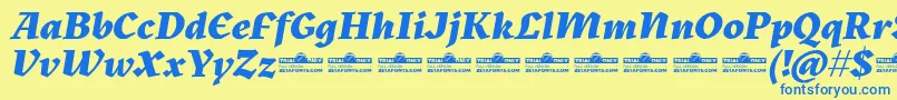 Czcionka Kitsch Extrabold Italic trial – niebieskie czcionki na żółtym tle