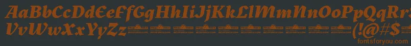 Kitsch Extrabold Italic trialフォントについての詳細 フォントKitsch Extrabold Italic trial – 黒い背景に茶色のフォント