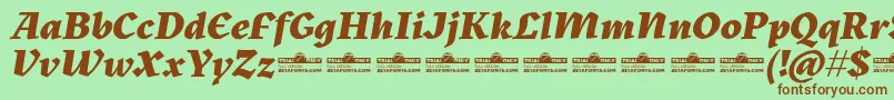 Подробнее о шрифте Kitsch Extrabold Italic trial Шрифт Kitsch Extrabold Italic trial – коричневые шрифты на зелёном фоне