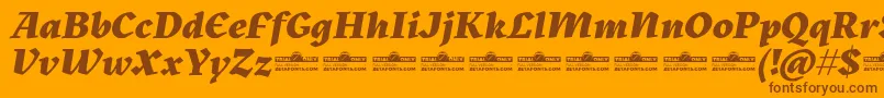 Шрифт Kitsch Extrabold Italic trial – коричневые шрифты на оранжевом фоне