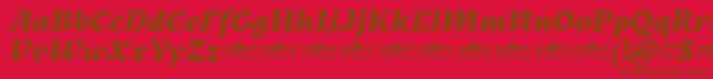 Czcionka Kitsch Extrabold Italic trial – brązowe czcionki na czerwonym tle