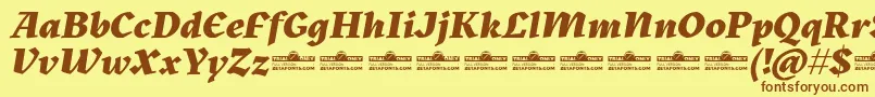 Czcionka Kitsch Extrabold Italic trial – brązowe czcionki na żółtym tle