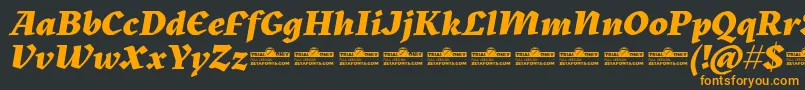 Шрифт Kitsch Extrabold Italic trial – оранжевые шрифты на чёрном фоне