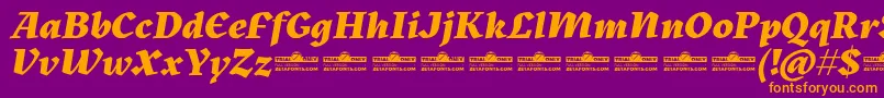 Kitsch Extrabold Italic trial-fontti – oranssit fontit violetilla taustalla