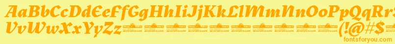 Czcionka Kitsch Extrabold Italic trial – pomarańczowe czcionki na żółtym tle