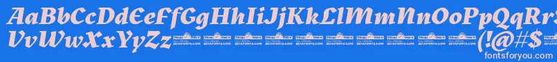 Kitsch Extrabold Italic trial-fontti – vaaleanpunaiset fontit sinisellä taustalla