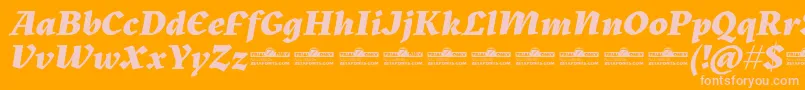 Kitsch Extrabold Italic trial-fontti – vaaleanpunaiset fontit oranssilla taustalla