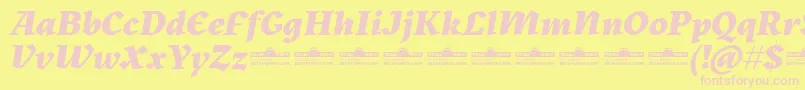 Fonte Kitsch Extrabold Italic trial – fontes rosa em um fundo amarelo