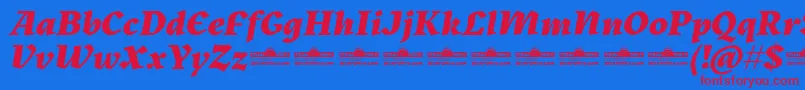 Czcionka Kitsch Extrabold Italic trial – czerwone czcionki na niebieskim tle
