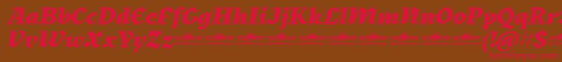 Czcionka Kitsch Extrabold Italic trial – czerwone czcionki na brązowym tle