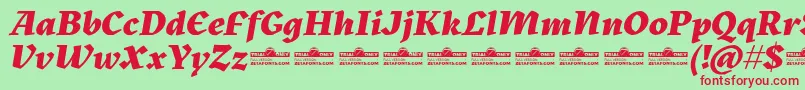 Fonte Kitsch Extrabold Italic trial – fontes vermelhas em um fundo verde