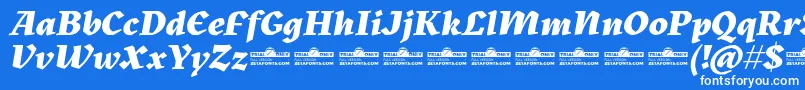 More about Kitsch Extrabold Italic trial Font Kitsch Extrabold Italic trial Font – White Fonts on Blue Background