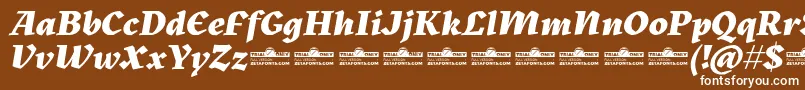 Fonte Kitsch Extrabold Italic trial – fontes brancas em um fundo marrom