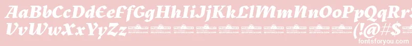 Kitsch Extrabold Italic trial-fontti – valkoiset fontit vaaleanpunaisella taustalla