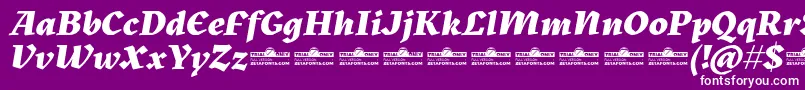 Шрифт Kitsch Extrabold Italic trial – белые шрифты на фиолетовом фоне