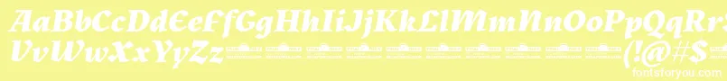 Шрифт Kitsch Extrabold Italic trial – белые шрифты на жёлтом фоне
