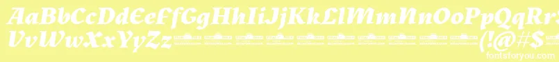 Fonte Kitsch Extrabold Italic trial – fontes brancas em um fundo amarelo