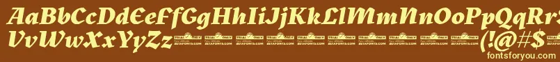 Шрифт Kitsch Extrabold Italic trial – жёлтые шрифты на коричневом фоне