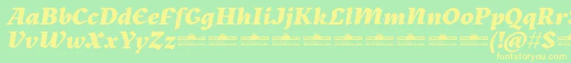 Kitsch Extrabold Italic trial-fontti – keltaiset fontit vihreällä taustalla
