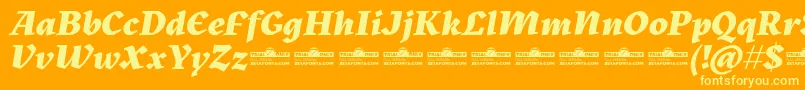 フォントKitsch Extrabold Italic trial – オレンジの背景に黄色の文字