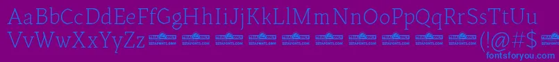 Fonte Kitsch Text Extralight trial – fontes azuis em um fundo violeta