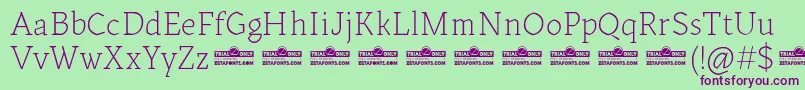 Czcionka Kitsch Text Extralight trial – fioletowe czcionki na zielonym tle