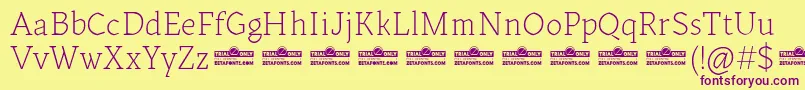 Kitsch Text Extralight trial Font – Purple Fonts on Yellow Background