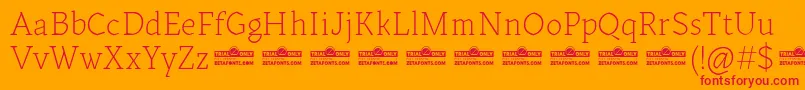 Kitsch Text Extralight trial Font – Red Fonts on Orange Background