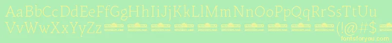 Czcionka Kitsch Text Extralight trial – żółte czcionki na zielonym tle