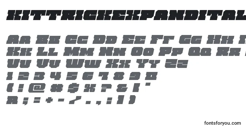 Czcionka Kittrickexpandital – alfabet, cyfry, specjalne znaki
