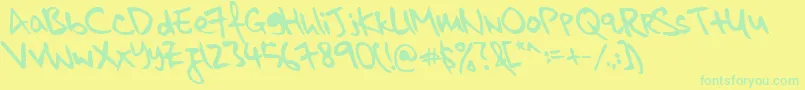 Fonte kkontagion print   Bold Italic – fontes verdes em um fundo amarelo