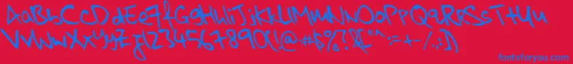 Więcej informacji o czcionce kkontagion print Italic Czcionka kkontagion print Italic – niebieskie czcionki na czerwonym tle