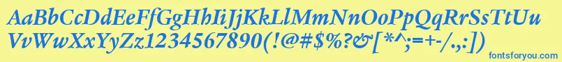 フォントLegacySerifItcTtBolditalic – 青い文字が黄色の背景にあります。