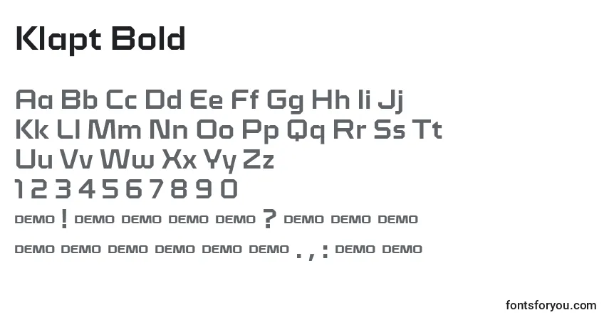 Шрифт Klapt Bold – алфавит, цифры, специальные символы