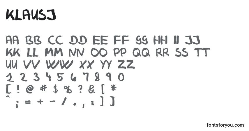 Schriftart Klausj   (131785) – Alphabet, Zahlen, spezielle Symbole