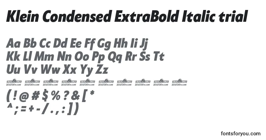 Czcionka Klein Condensed ExtraBold Italic trial – alfabet, cyfry, specjalne znaki