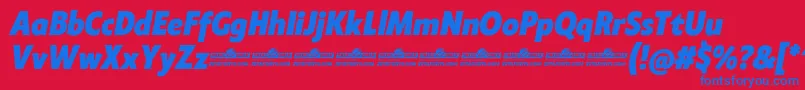 Fonte Klein Condensed ExtraBold Italic trial – fontes azuis em um fundo vermelho