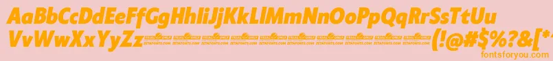 Klein Condensed ExtraBold Italic trial Font – Orange Fonts on Pink Background