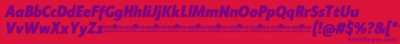 Klein Condensed ExtraBold Italic trial Font – Purple Fonts on Red Background