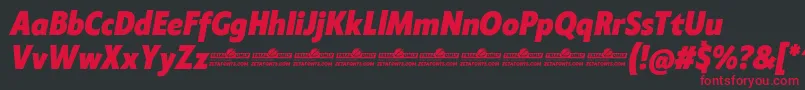 Klein Condensed ExtraBold Italic trial Font – Red Fonts on Black Background
