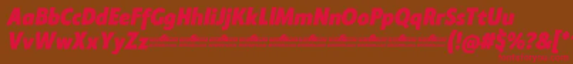 Klein Condensed ExtraBold Italic trial Font – Red Fonts on Brown Background