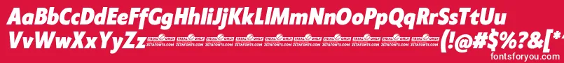 Klein Condensed ExtraBold Italic trial Font – White Fonts on Red Background