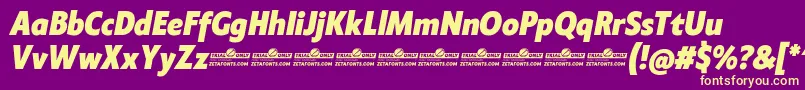 Klein Condensed ExtraBold Italic trial Font – Yellow Fonts on Purple Background