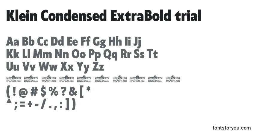 Шрифт Klein Condensed ExtraBold trial – алфавит, цифры, специальные символы