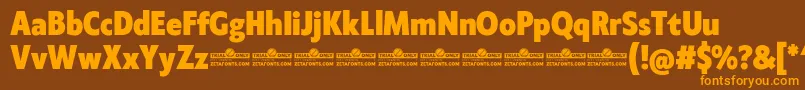 Klein Condensed ExtraBold trial Font – Orange Fonts on Brown Background