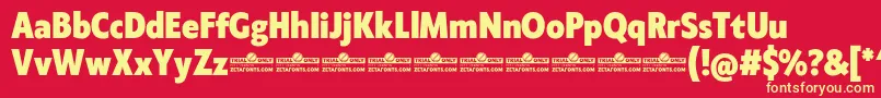 Fonte Klein Condensed ExtraBold trial – fontes amarelas em um fundo vermelho